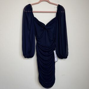 B. Darlin Womens Medium Navy Sheer Puff Sleeve Mini Dress Whimsigoth Prom Hoco